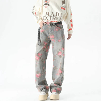 Baggy Jeans with Floral Pattern for Men