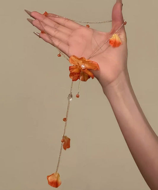 Collier avec pendentif à pompon floral en alliage orange plage - TrendAura
