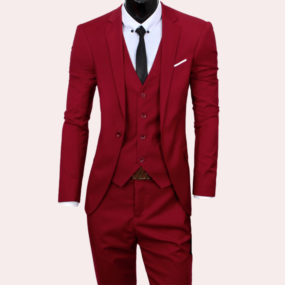 Bryson Three-Piece Slim Fit Suit With Notch Lapel Blazer Vest And Trousers Wrinkle-Resistant