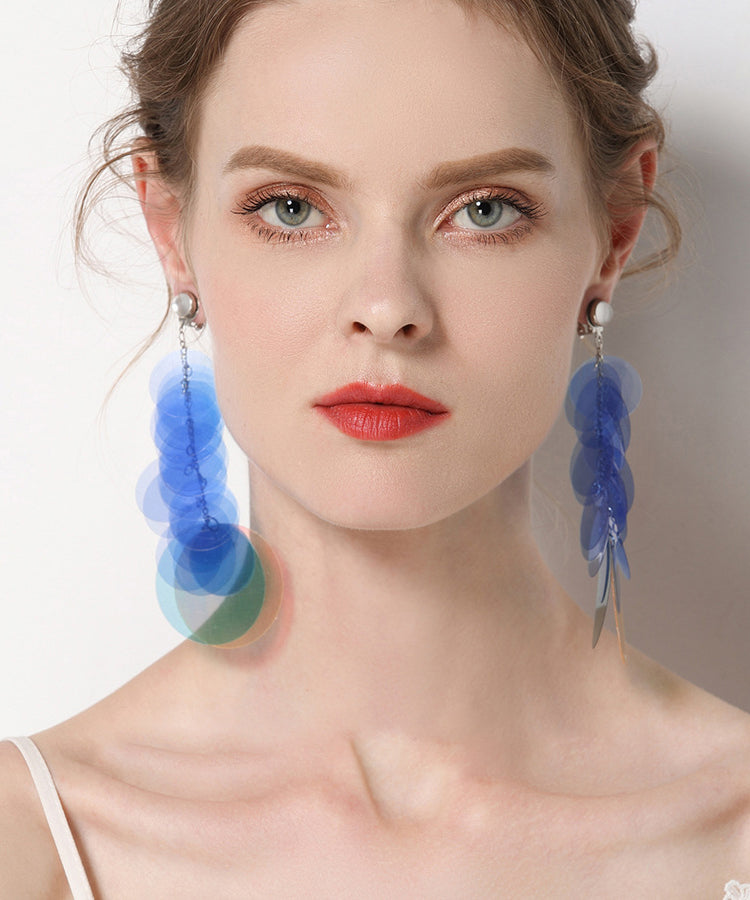 Magnifiques boucles d'oreilles pendantes à pampilles rondes en acier inoxydable bleu - TrendAura