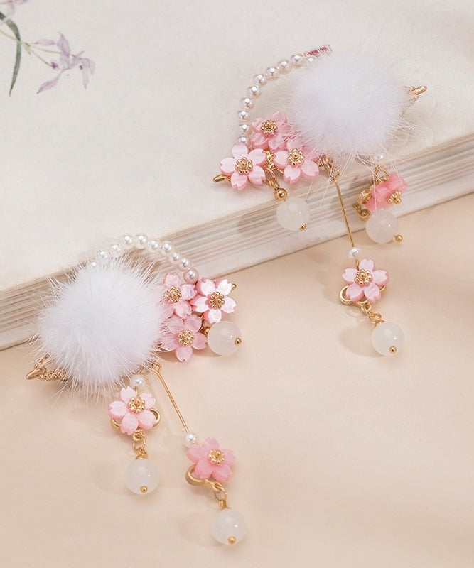 Belle épingle à cheveux en vison florale à pompon pour filles, couleur cuivre, perle - TrendAura