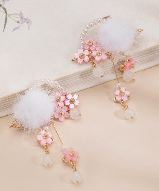Belle épingle à cheveux en vison florale à pompon pour filles, couleur cuivre, perle - TrendAura