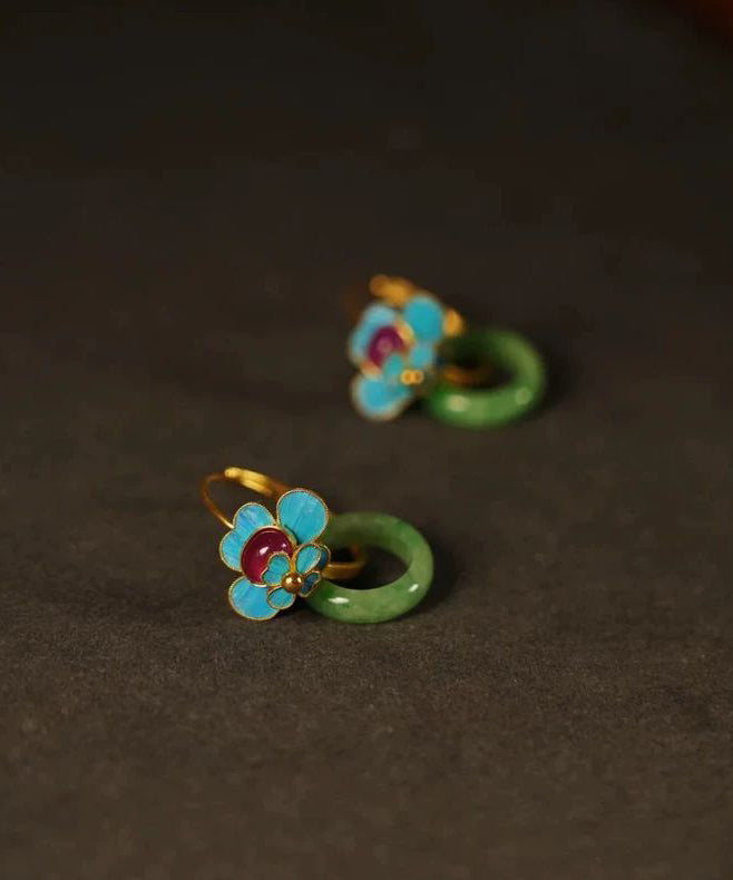 Magnifiques boucles d'oreilles créoles en argent sterling vert surdoré et émail de jade - TrendAura