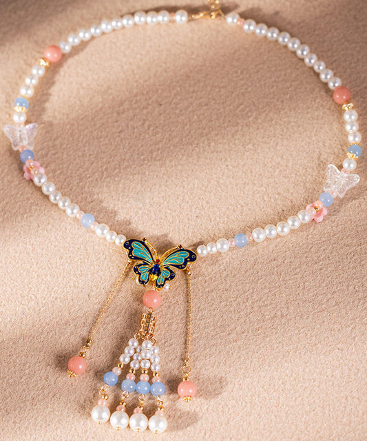 Magnifique collier pendentif multicolore en alliage de perles et résine émaillée colorée pour enfants, avec pompon floral - TrendAura