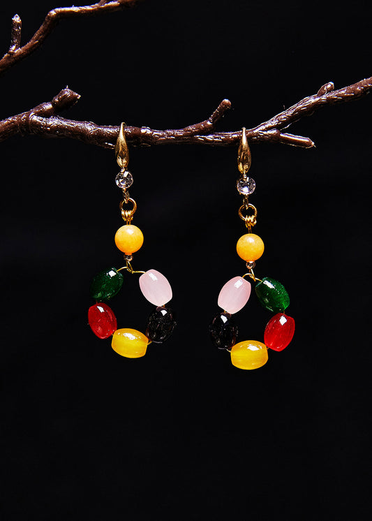 Magnifiques boucles d'oreilles pendantes en cire d'abeille fine avec pierres précieuses multicolores - TrendAura