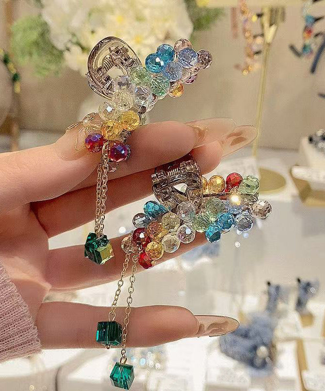 Belle paire d'épingles à cheveux à pompon en cristal acrylique arc-en-ciel - TrendAura