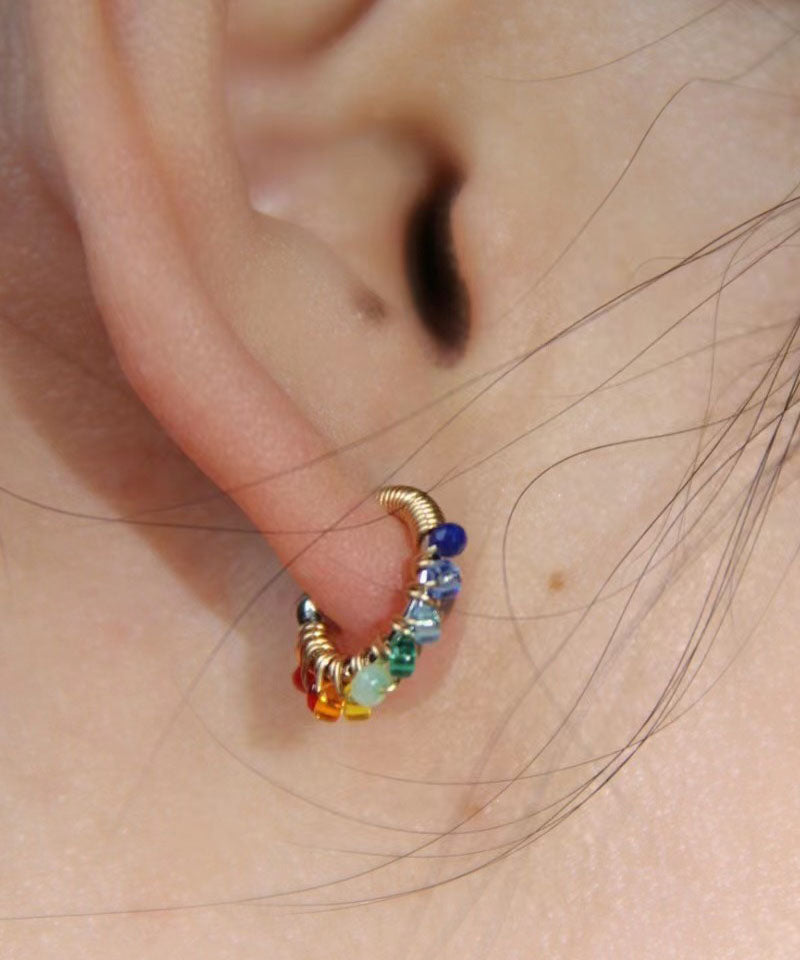 Magnifiques boucles d'oreilles créoles en alliage de perles de verre arc-en-ciel - TrendAura