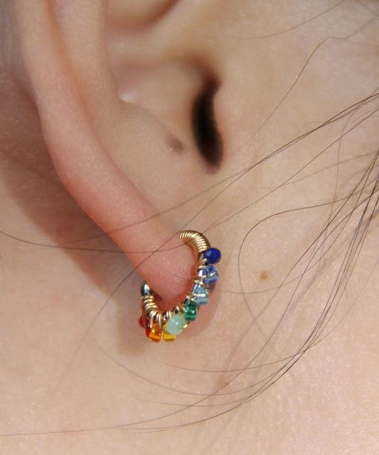 Magnifiques boucles d'oreilles créoles en alliage de perles de verre arc-en-ciel - TrendAura