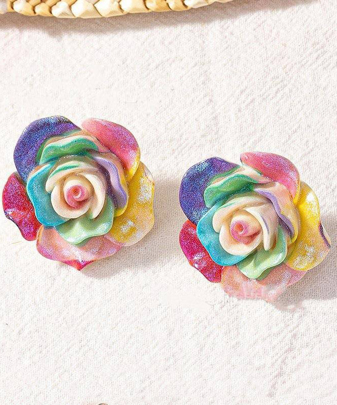 Magnifiques boucles d'oreilles à tige en résine et alliage arc-en-ciel en forme de rose - TrendAura