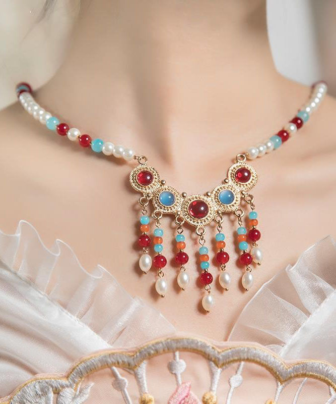 Magnifique collier avec pendentif en alliage de cuivre arc-en-ciel et perles de verre émaillées colorées en résine - TrendAura