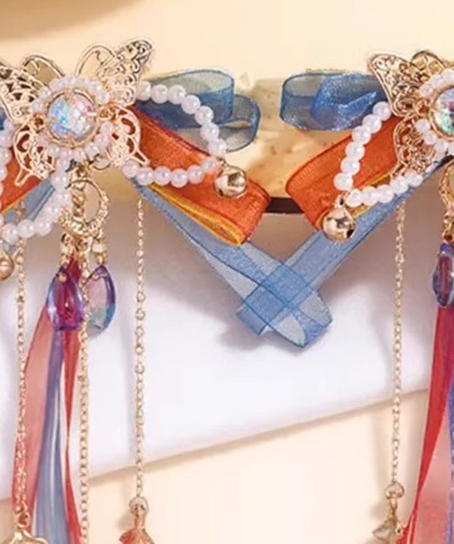 Belle paire d'épingles à cheveux pour filles, en alliage de cuivre arc-en-ciel, avec perles, nœud et ruban - TrendAura