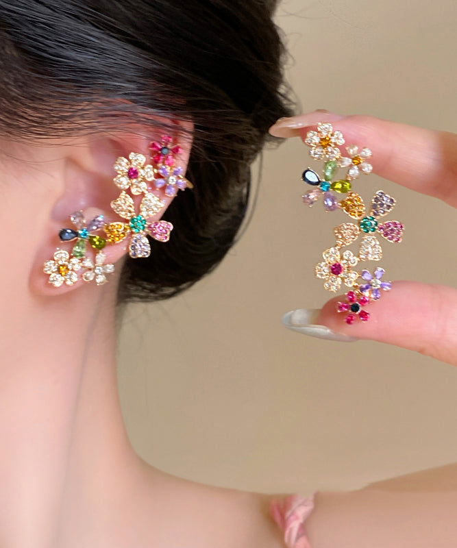 Magnifiques boucles d'oreilles à tige florales en alliage de cuivre et cristal de zircon arc-en-ciel - TrendAura