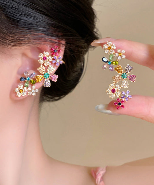 Magnifiques boucles d'oreilles à tige florales en alliage de cuivre et cristal de zircon arc-en-ciel - TrendAura