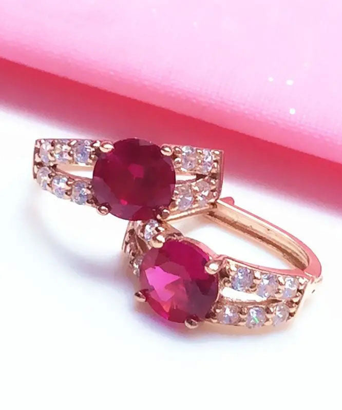 Magnifiques boucles d'oreilles créoles en alliage rose incrustées de pierres précieuses et de zircons - TrendAura