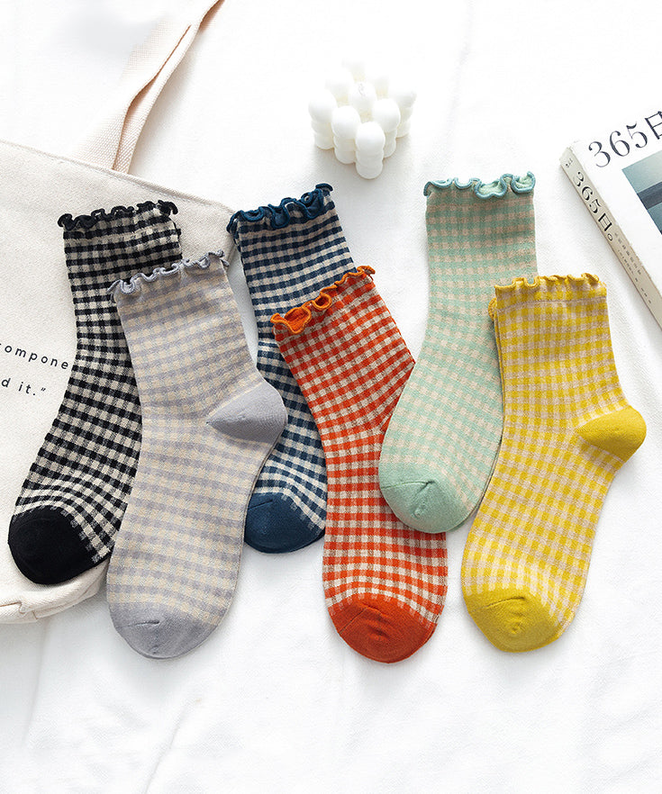 Belles chaussettes à volants en coton à carreaux - TrendAura