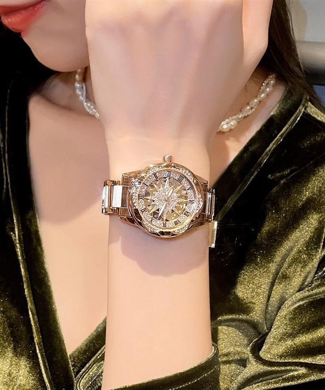 Belle montre creuse en acier inoxydable avec zircon - TrendAura
