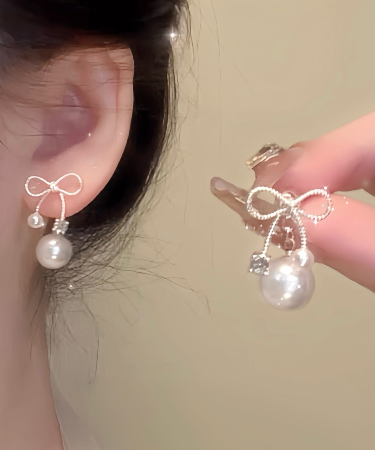 Magnifiques boucles d'oreilles pendantes en alliage d'argent sterling blanc avec perles - TrendAura