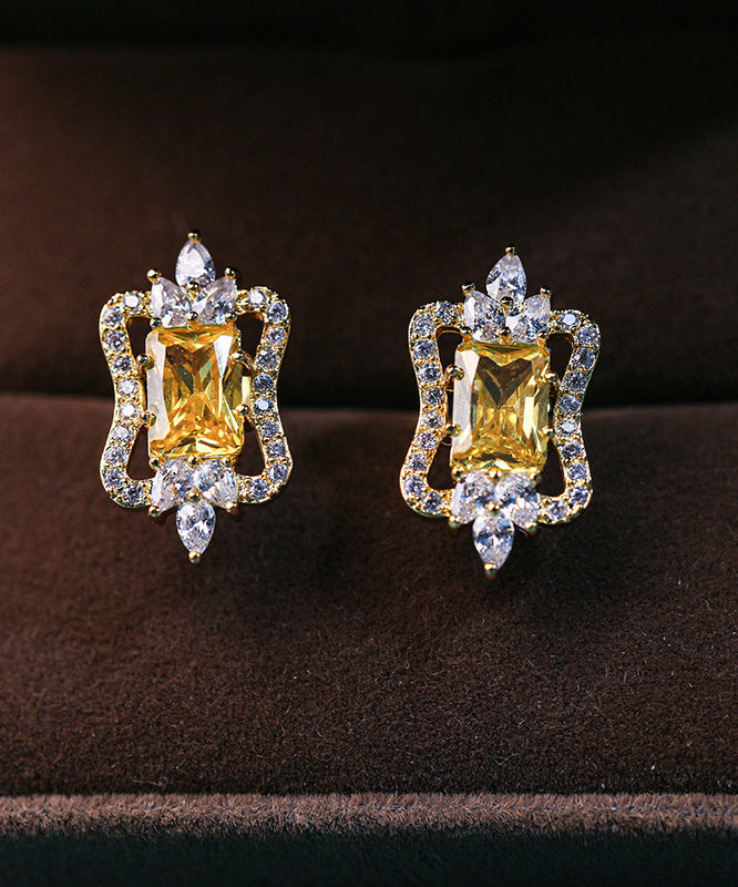 Magnifiques boucles d'oreilles à tige en argent sterling jaune avec zircons surdorés - TrendAura