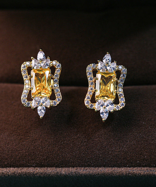 Magnifiques boucles d'oreilles à tige en argent sterling jaune avec zircons surdorés - TrendAura