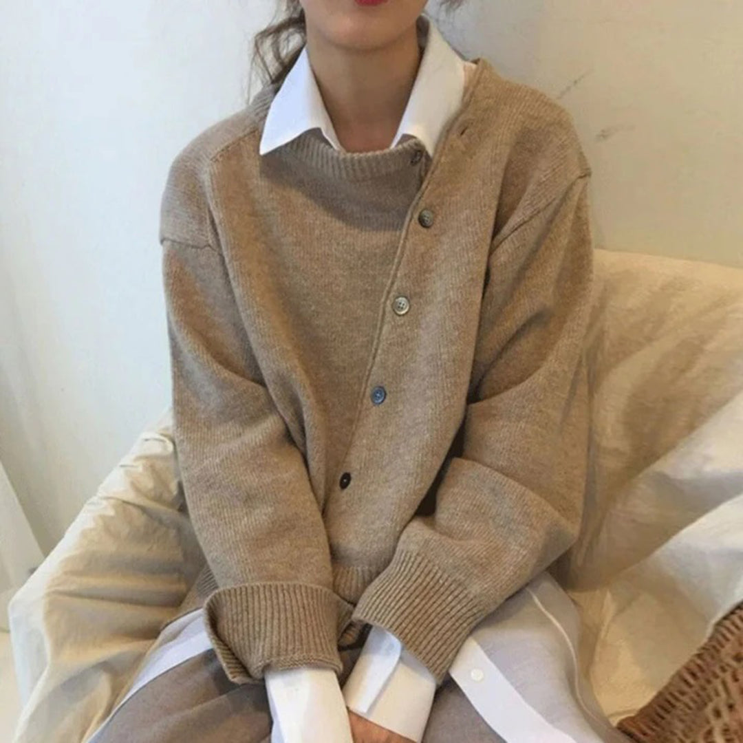 Isabella | Women’s Winter Cozy Asymmetrical Button Cardigan