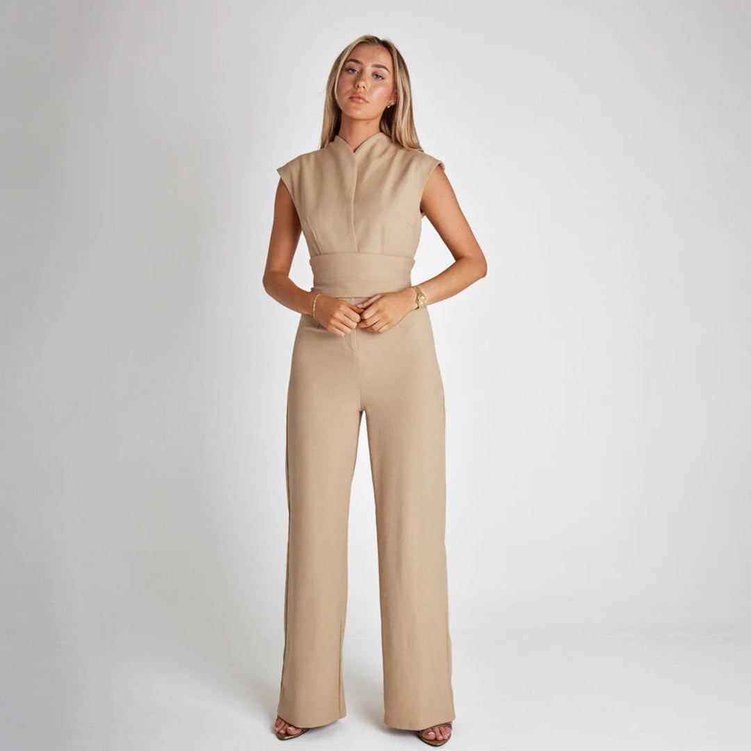 Women's Jumpsuit - Sleeveless Elegant Fit - Wide Leg - Adjustable Waistband