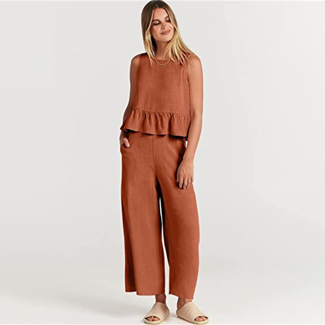 Pon Women's Two Piece Summer Dress Set With Cropped Top And Wide Pants In Bold Vibrant Colors