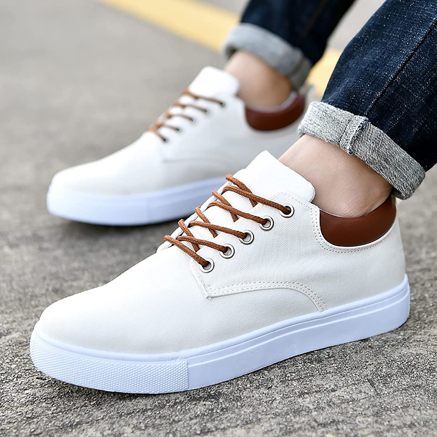 Max Men's White Sneakers for All Day Comfort and Sharp Style, Everyday Casual and Office Ready
