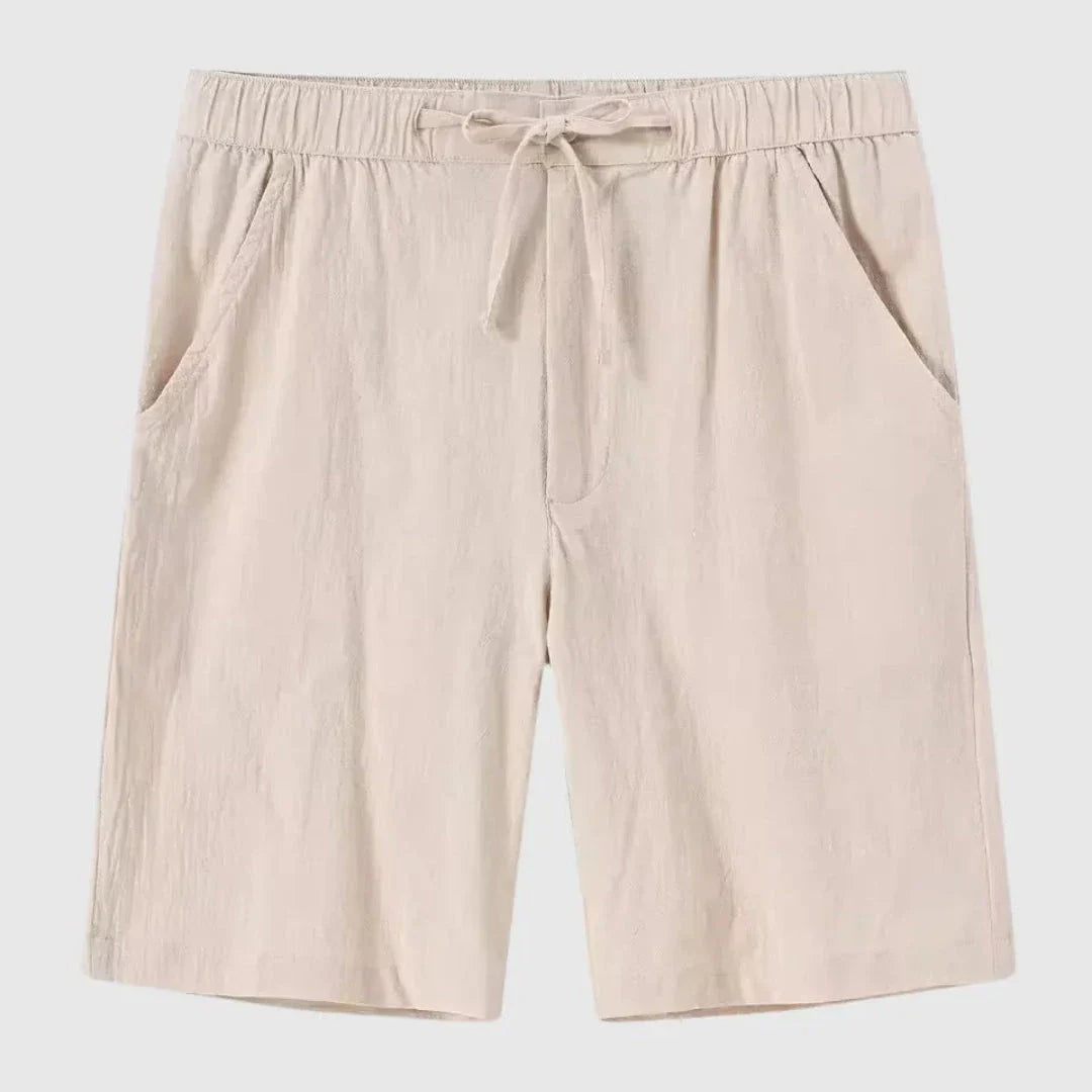 Ben Mid-Rise Drawstring Shorts In Cotton-Linen Blend For Men, Breathable Summer Comfort, Relaxed Fit
