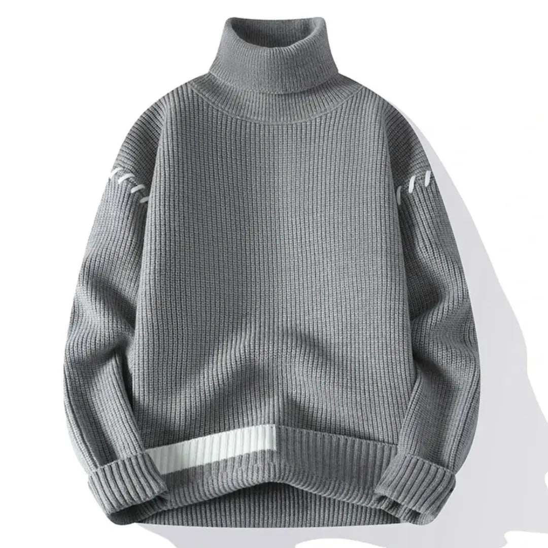White Benedict Knit Sweater With Cozy Turtleneck And Patchwork Design For Autumn And Winter Warmth