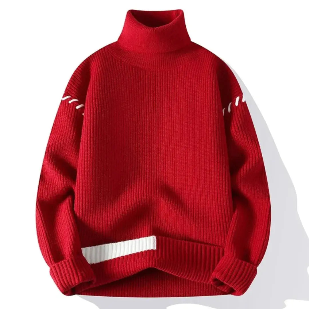 White Benedict Knit Sweater With Cozy Turtleneck And Patchwork Design For Autumn And Winter Warmth