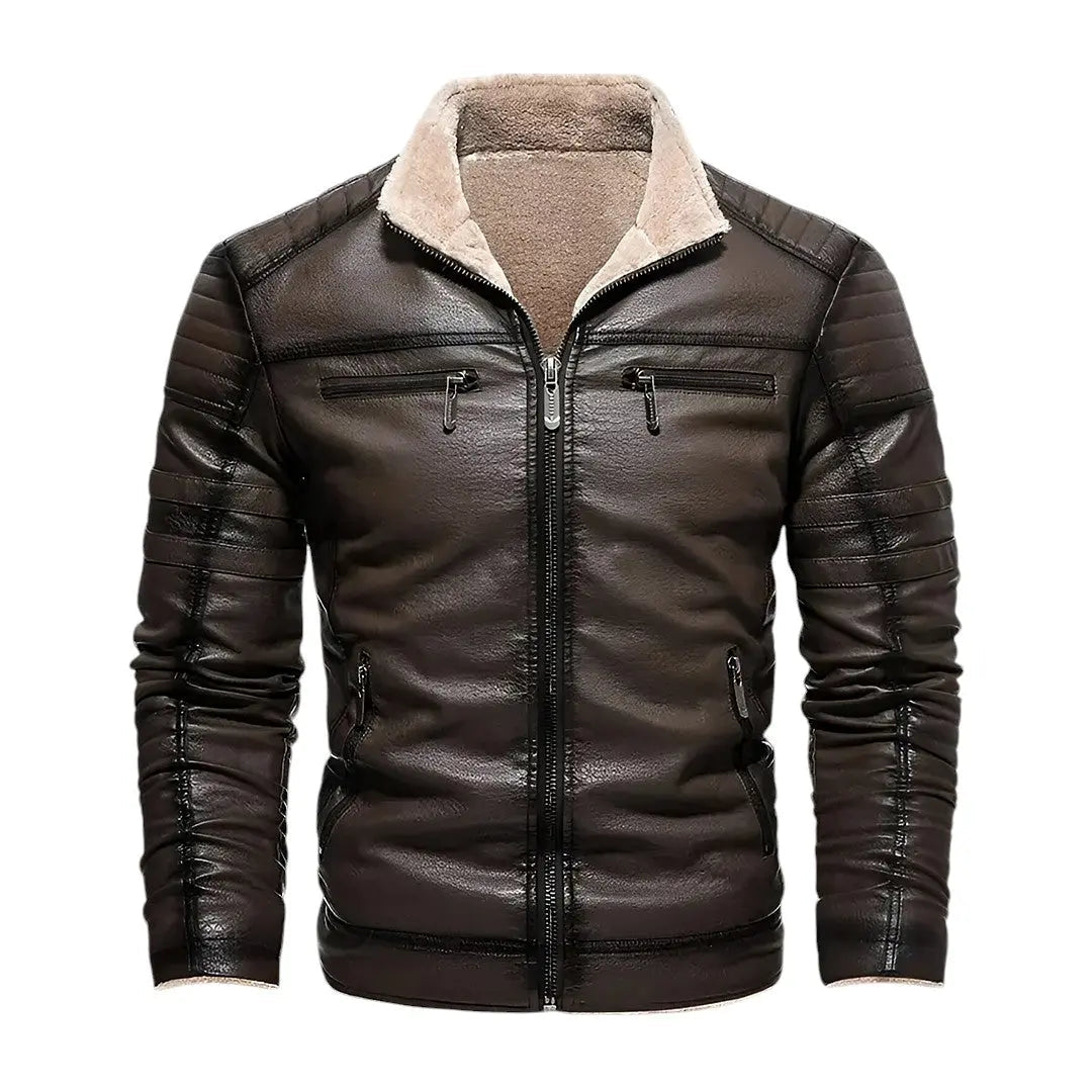 Waylynn Men's Sherpa Leather Jacket With Warm Lining Rugged Winter Ready Durable Style