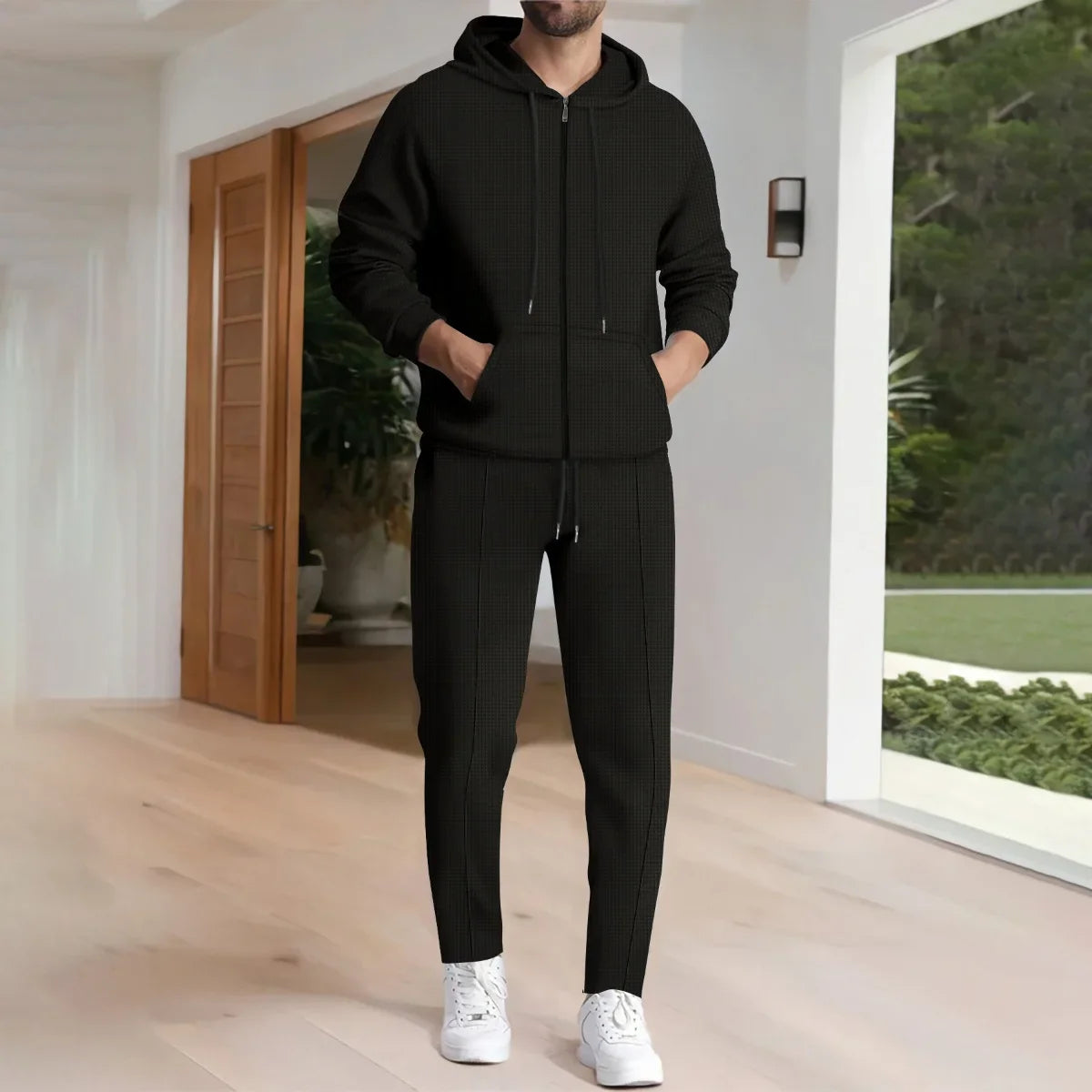 Comfortable men's casual suit with hood