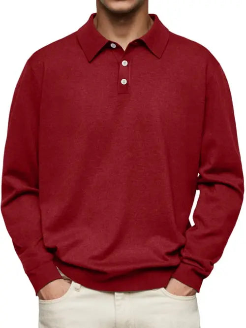 Comfortable long-sleeve polo shirt men