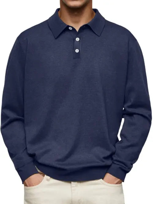 Comfortable long-sleeve polo shirt men