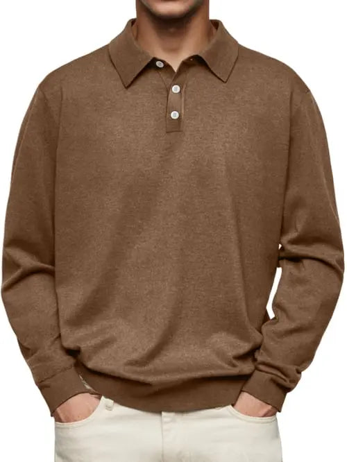 Comfortable long-sleeve polo shirt men