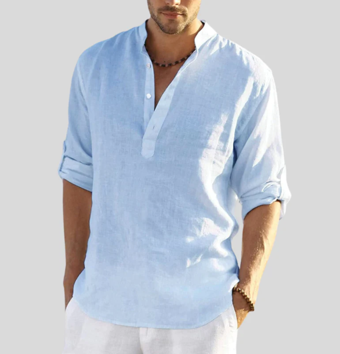 Nordisk Flair Men's Linen Shirt Relaxed Fit Mandarin Collar Long Sleeve Breathable Natural Fibers