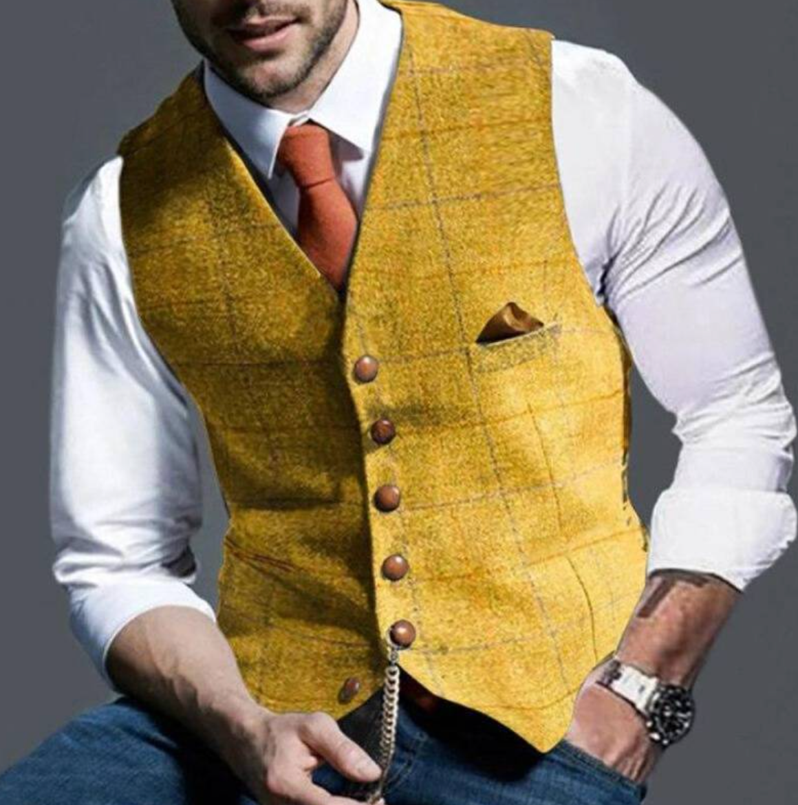 Men's Vintage Vest With Lapel Collar Tailored Classic Style For Formal And Smart Casual Wear