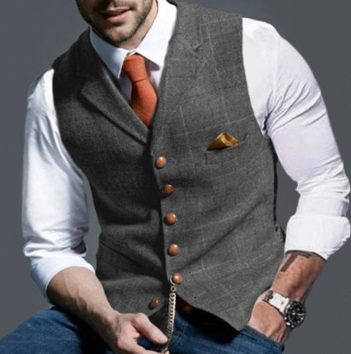 Men's Vintage Vest With Lapel Collar Tailored Classic Style For Formal And Smart Casual Wear