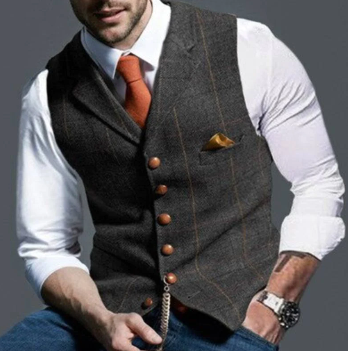 Men's Vintage Vest With Lapel Collar Tailored Classic Style For Formal And Smart Casual Wear