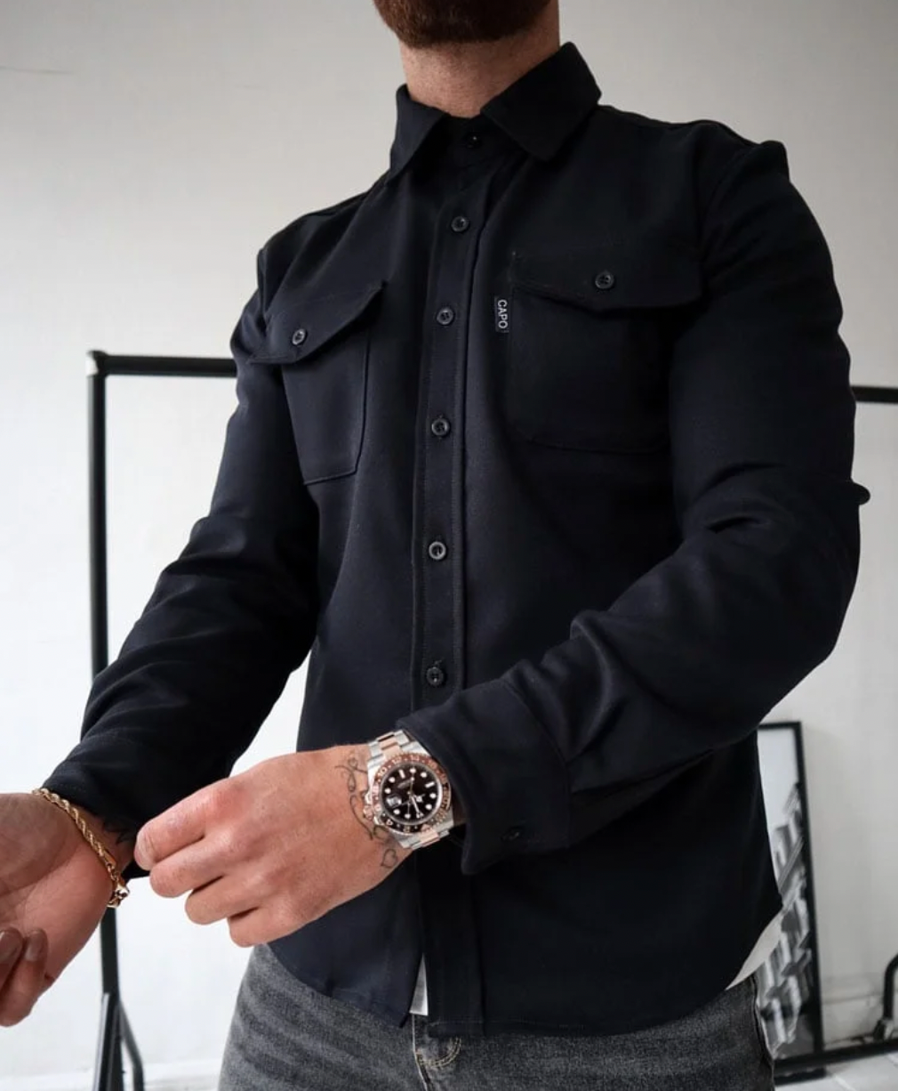 Men's Cotton Shirt Jacket with Button Closure and Chest Pockets Long Sleeve Casual Outerwear by TrendAura
