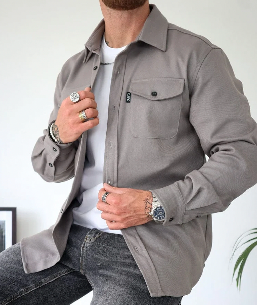 Men's Cotton Shirt Jacket with Button Closure and Chest Pockets Long Sleeve Casual Outerwear by TrendAura