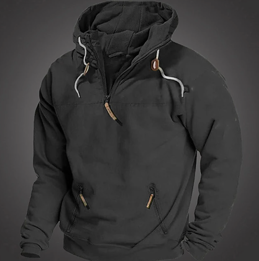 Doug Mens Casual Long Sleeve Hoodie With Drawstring Hood And Front Zipper Pockets By TrendAura