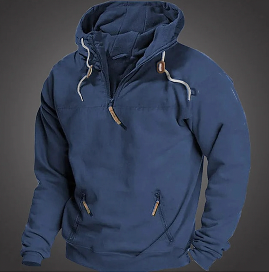Doug Mens Casual Long Sleeve Hoodie With Drawstring Hood And Front Zipper Pockets By TrendAura