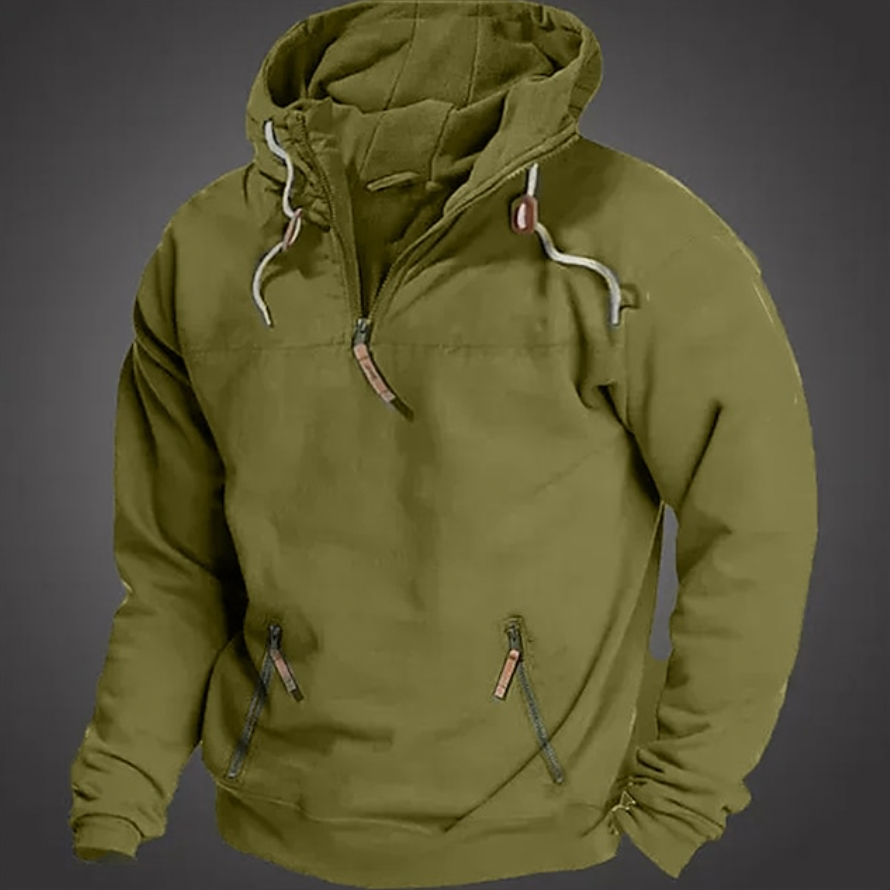 Doug Mens Casual Long Sleeve Hoodie With Drawstring Hood And Front Zipper Pockets By TrendAura