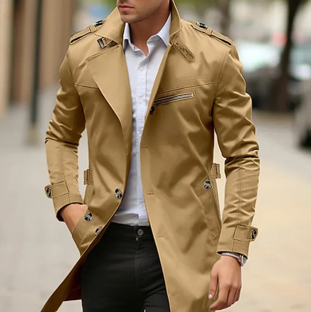 NELIO Elegant Spring Trench Coat For Men With Warmth Retention And Easy Care Premium Italian Craftsmanship