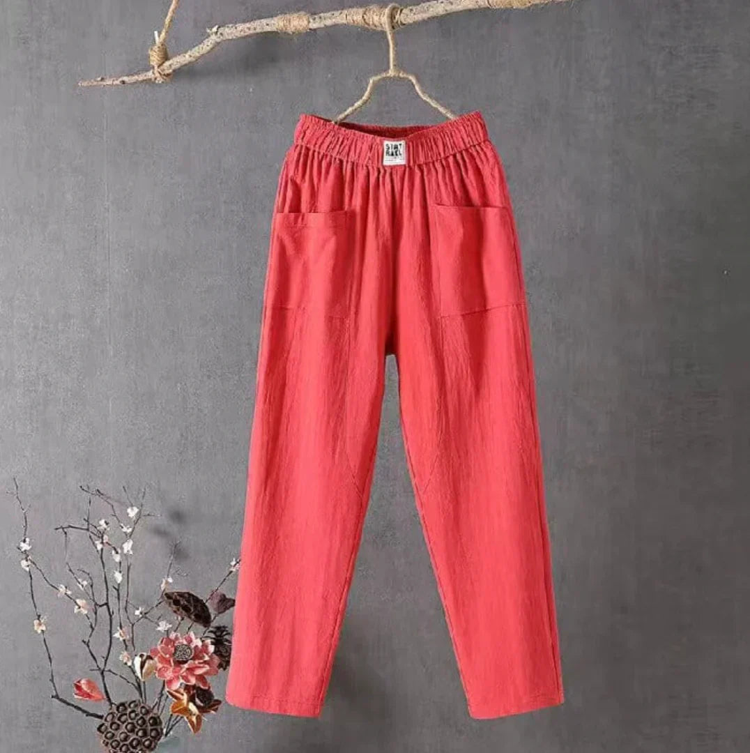KLARA Linen Cotton Pants With Elastic Waistband For Women, Breathable Everyday To Party Ready