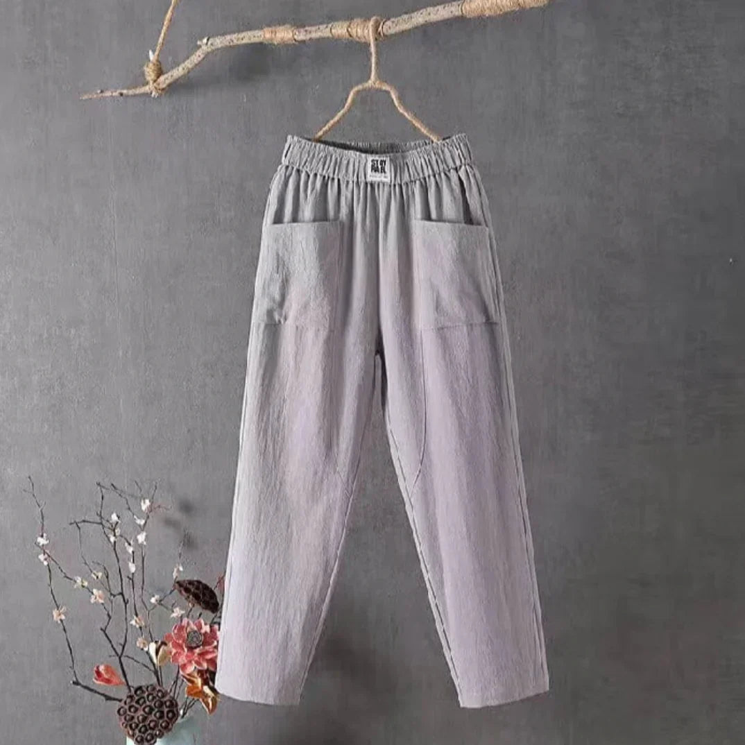 KLARA Linen Cotton Pants With Elastic Waistband For Women, Breathable Everyday To Party Ready