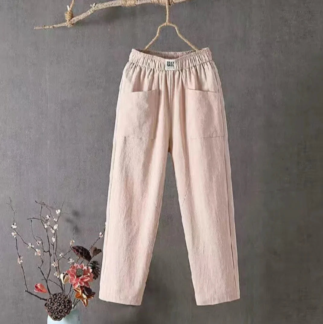 KLARA Linen Cotton Pants With Elastic Waistband For Women, Breathable Everyday To Party Ready