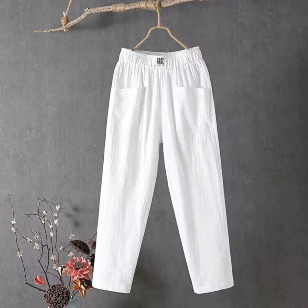 KLARA Linen Cotton Pants With Elastic Waistband For Women, Breathable Everyday To Party Ready