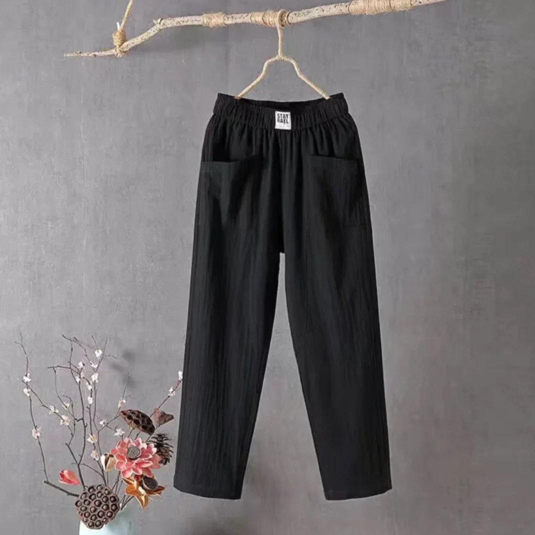 KLARA Linen Cotton Pants With Elastic Waistband For Women, Breathable Everyday To Party Ready